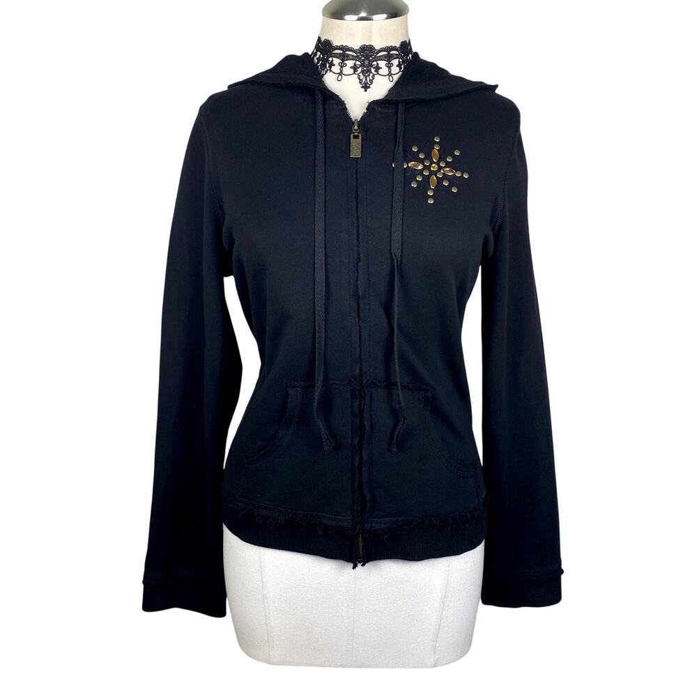 Sweet Romeo Y2K Beaded Studded Gem Distressed Boho Whimsigoth Grunge Zip Up Sz S